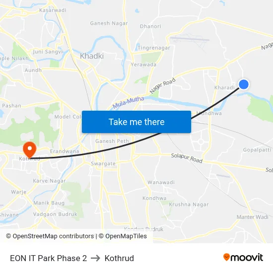 EON IT Park Phase 2 to Kothrud map