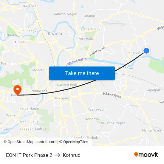 EON IT Park Phase 2 to Kothrud map