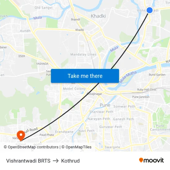 Vishrantwadi BRTS to Kothrud map