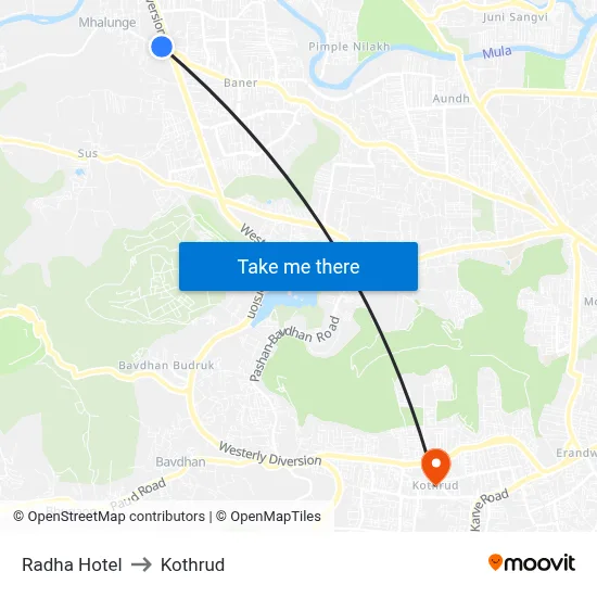 Radha Hotel to Kothrud map