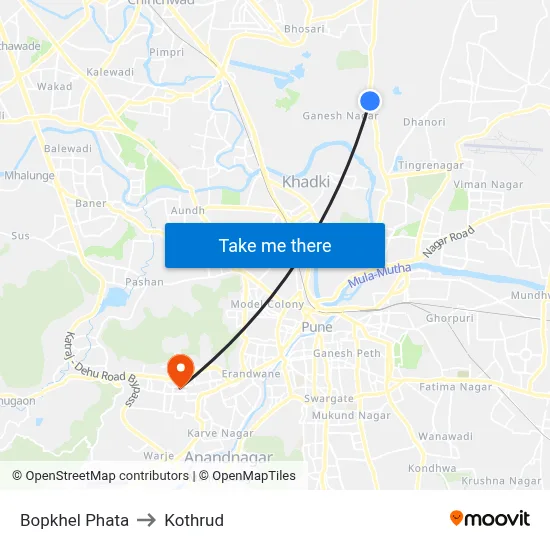Bopkhel Phata to Kothrud map