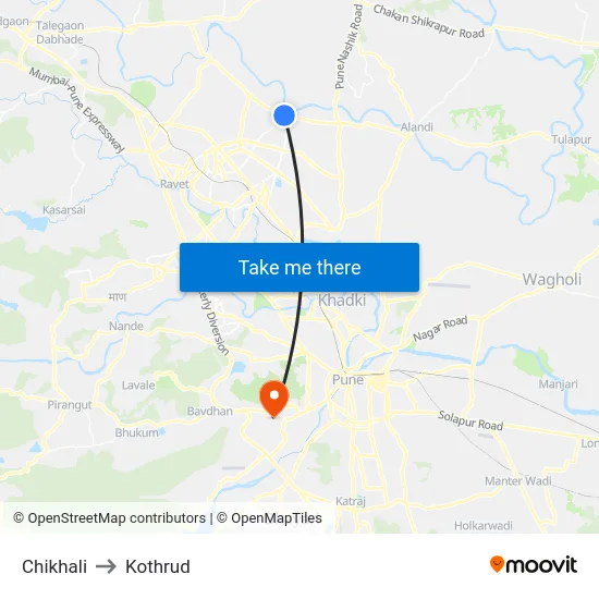 Chikhali to Kothrud map