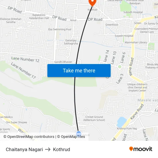 Chaitanya Nagari to Kothrud map