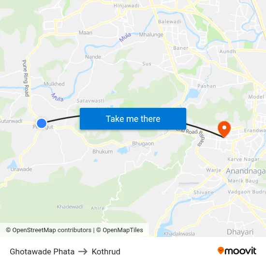 Ghotawade Phata to Kothrud map