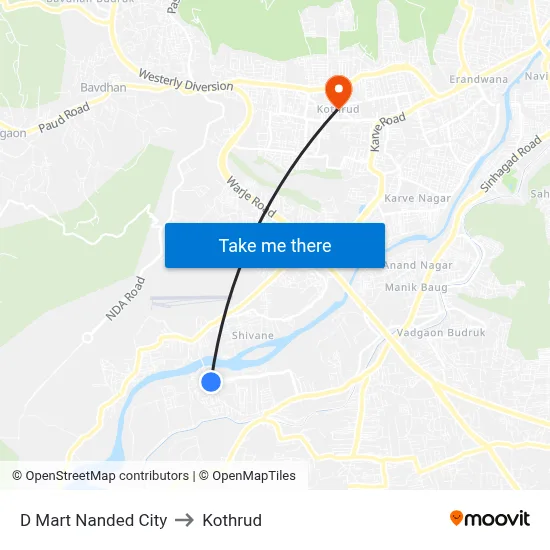 D Mart Nanded City to Kothrud map