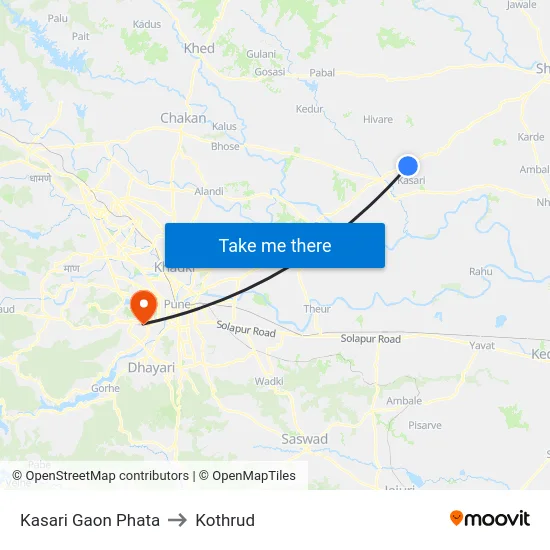 Kasari Gaon Phata to Kothrud map