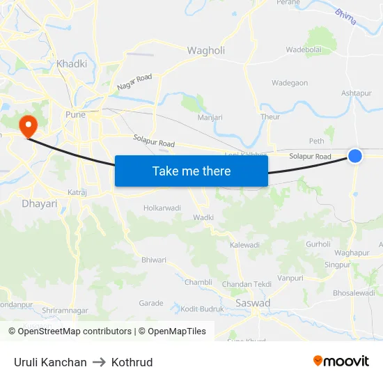 Uruli Kanchan to Kothrud map