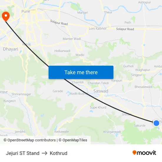 Jejuri ST Stand to Kothrud map
