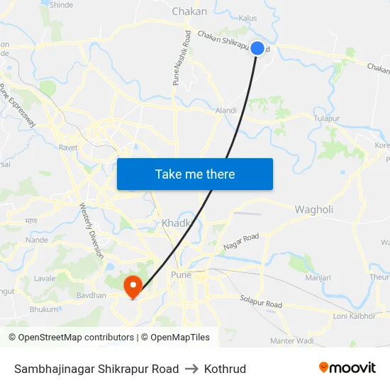 Sambhajinagar Shikrapur Road to Kothrud map