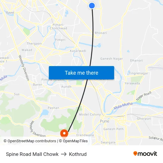Spine Road Mall Chowk to Kothrud map