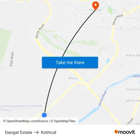 Dangat Estate to Kothrud map