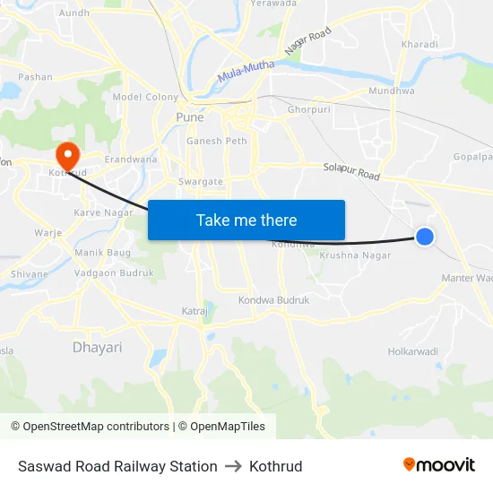 Saswad Road Railway Station to Kothrud map