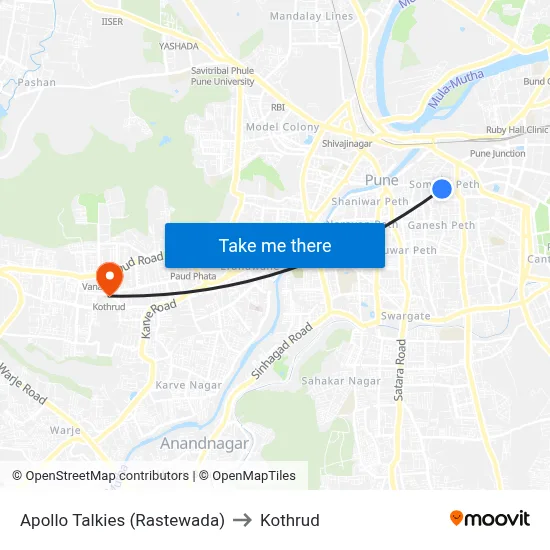 Apollo Talkies (Rastewada) to Kothrud map