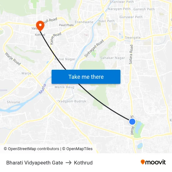 Bharati Vidyapeeth Gate to Kothrud map