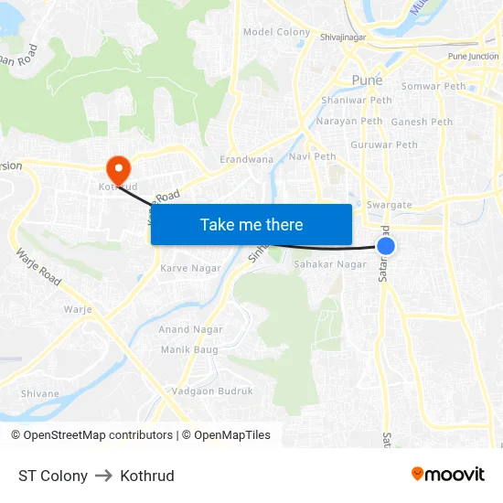 ST Colony to Kothrud map