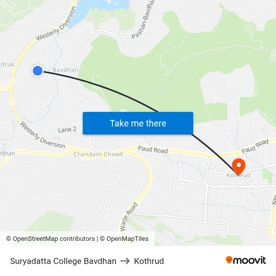 Suryadatta College Bavdhan to Kothrud map