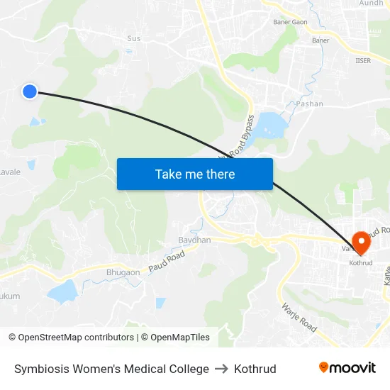 Symbiosis Women's Medical College to Kothrud map