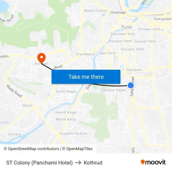 ST Colony (Panchami Hotel) to Kothrud map