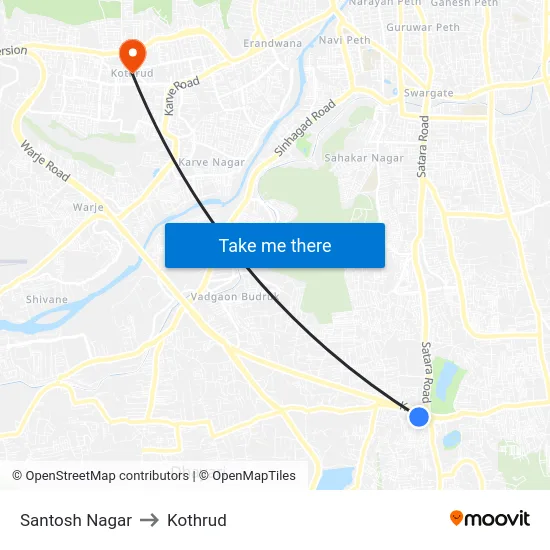 Santosh Nagar to Kothrud map