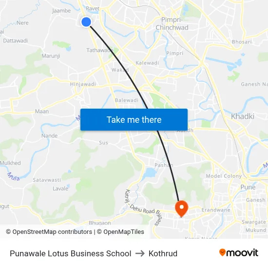 Punawale Lotus Business School to Kothrud map