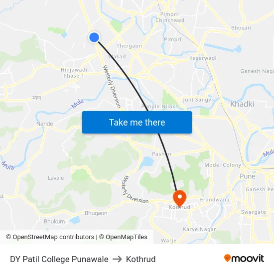 DY Patil College Punawale to Kothrud map