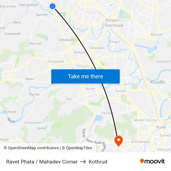 Ravet Phata / Mahadev Corner to Kothrud map