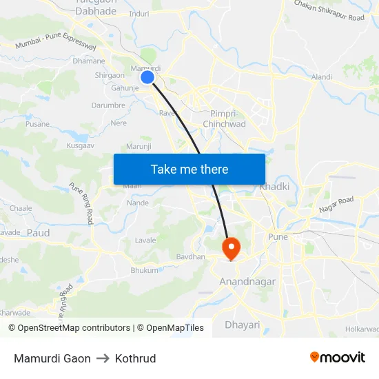 Mamurdi Gaon to Kothrud map
