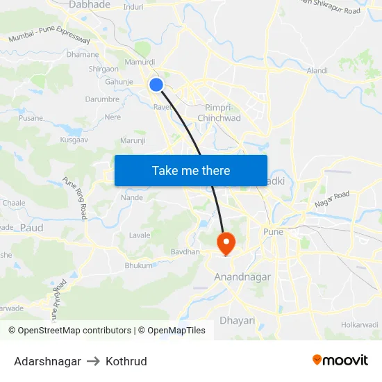 Adarshnagar to Kothrud map