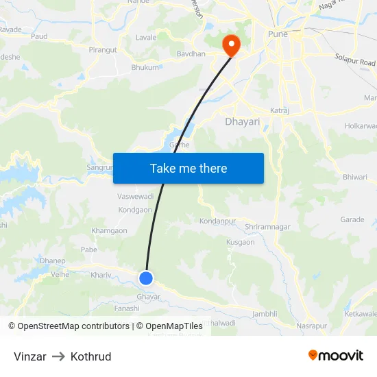 Vinzar to Kothrud map