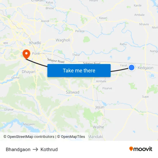 Bhandgaon to Kothrud map