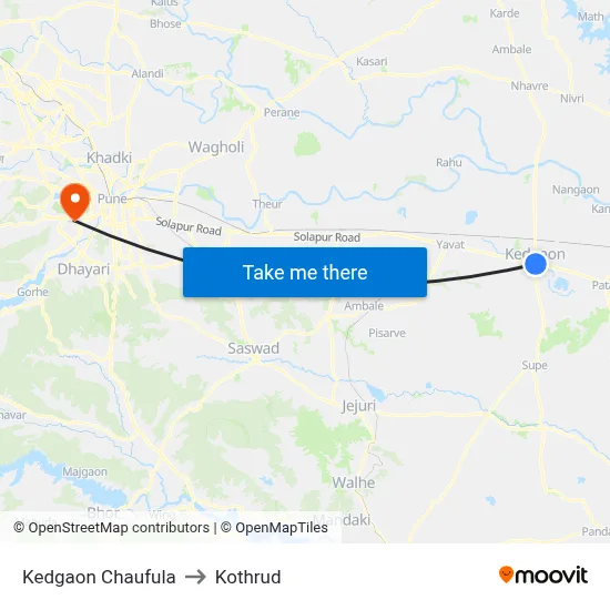 Kedgaon Chaufula to Kothrud map