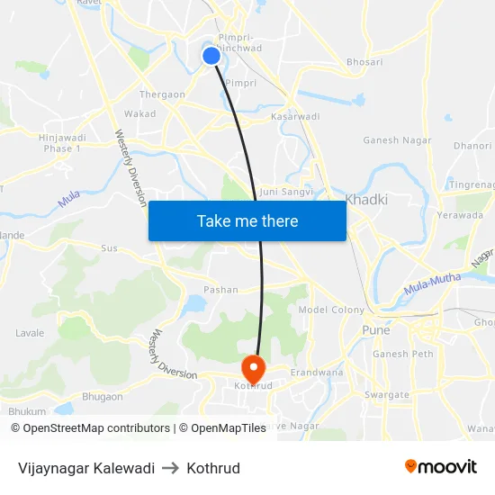 Vijaynagar Kalewadi to Kothrud map