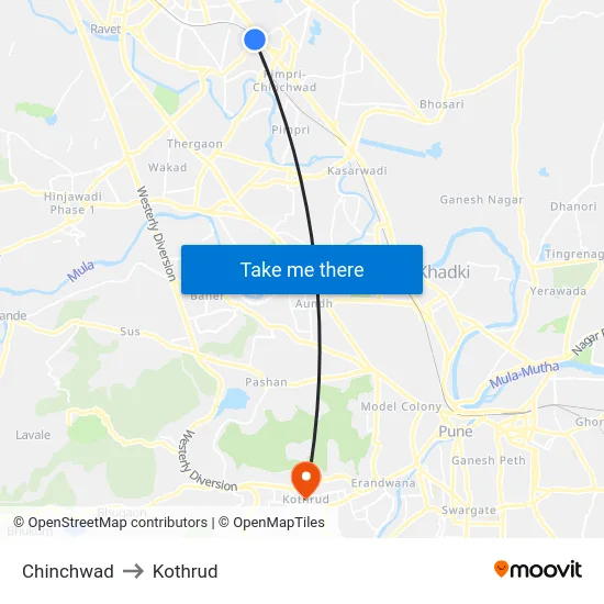 Chinchwad to Kothrud map