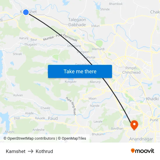Kamshet to Kothrud map