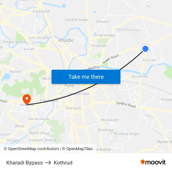 Kharadi Bypass to Kothrud map