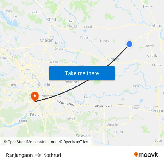 Ranjangaon to Kothrud map