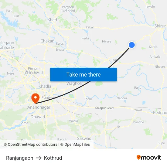 Ranjangaon to Kothrud map