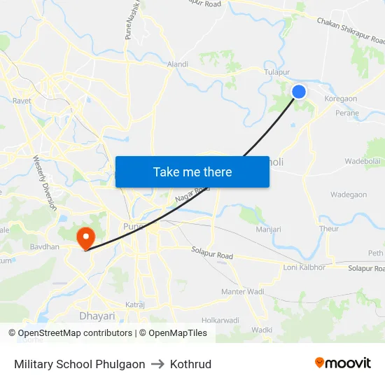 Military School Phulgaon to Kothrud map