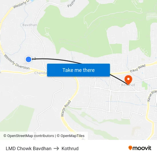 LMD Chowk Bavdhan to Kothrud map