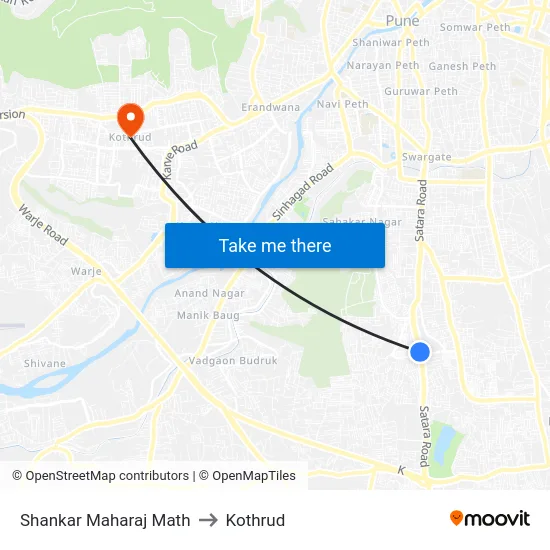 Shankar Maharaj Math to Kothrud map