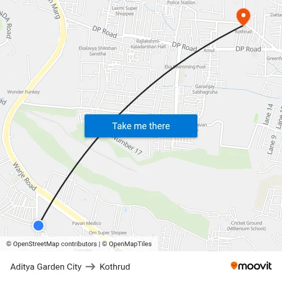 Aditya Garden City to Kothrud map