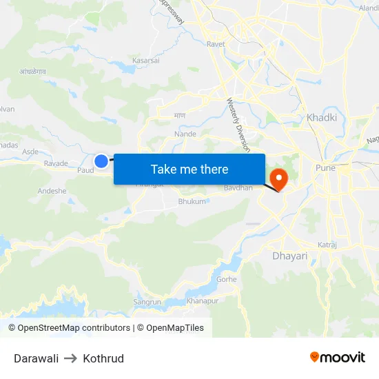 Darawali to Kothrud map