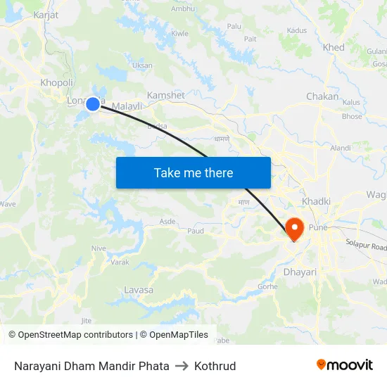 Narayani Dham Mandir Phata to Kothrud map