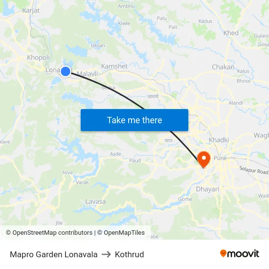Mapro Garden Lonavala to Kothrud map