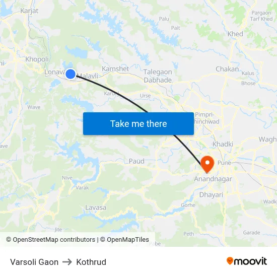 Varsoli Gaon to Kothrud map