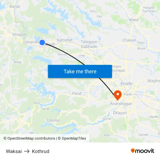 Waksai to Kothrud map