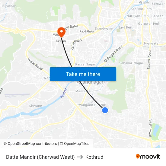 Datta Mandir Sinhgad College to Kothrud map