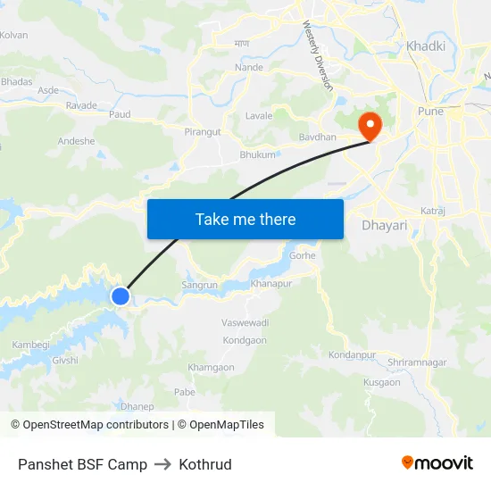 Panshet BSF Camp to Kothrud map