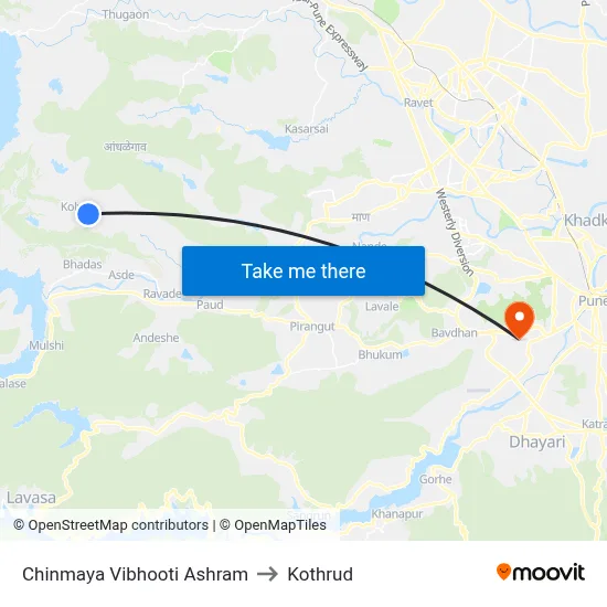 Chinmaya Vibhooti Ashram to Kothrud map
