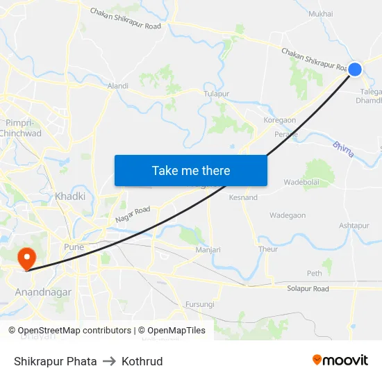 Shikrapur Phata to Kothrud map